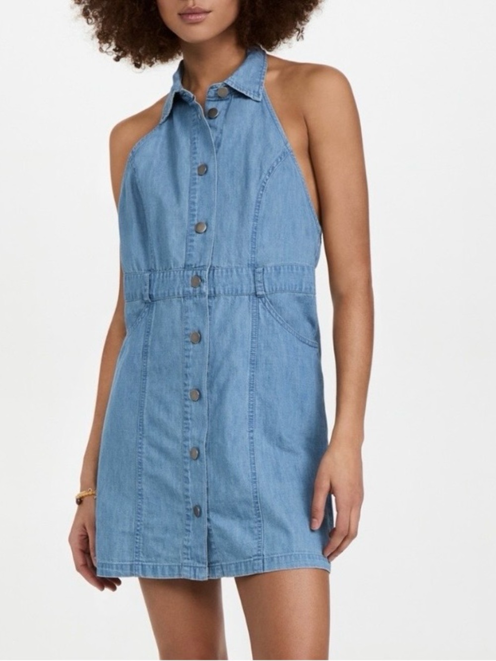 Free People Light Blue Denim Halter Button-Front Dress